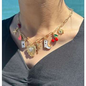 Qyalie Charm Necklace For Women Shell Heart Necklaces Gold Charms Pendant Paperclip Chain Boho Summer Seashell Beach Evil Eye 14k Starfish Jewelry (2)