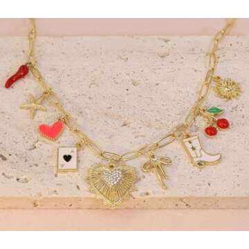 Qyalie Charm Necklace For Women Shell Heart Necklaces Gold Charms Pendant Paperclip Chain Boho Summer Seashell Beach Evil Eye 14k Starfish Jewelry (2)