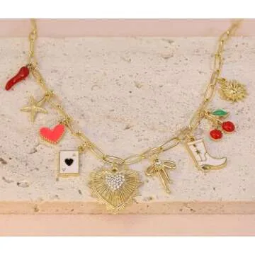 Qyalie Charm Necklace For Women Shell Heart Necklaces Gold Charms Pendant Paperclip Chain Boho Summer Seashell Beach Evil Eye 14k Starfish Jewelry (2)