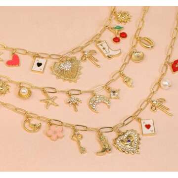 Qyalie Charm Necklace For Women Shell Heart Necklaces Gold Charms Pendant Paperclip Chain Boho Summer Seashell Beach Evil Eye 14k Starfish Jewelry (2)