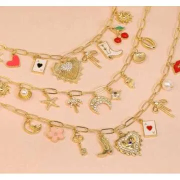 Qyalie Charm Necklace For Women Shell Heart Necklaces Gold Charms Pendant Paperclip Chain Boho Summer Seashell Beach Evil Eye 14k Starfish Jewelry (2)