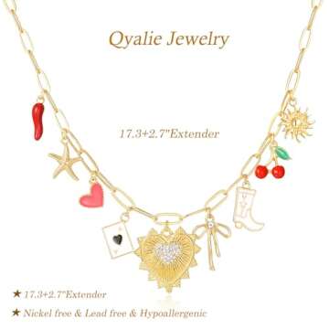 Qyalie Charm Necklace For Women Shell Heart Necklaces Gold Charms Pendant Paperclip Chain Boho Summer Seashell Beach Evil Eye 14k Starfish Jewelry (2)