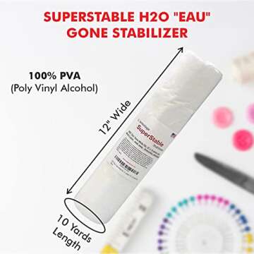 Superpunch Wash Away Stabilizer, SuperStable H2O "Eau" Gone White FSL 12 inch x 10 Yard Roll - Machi...