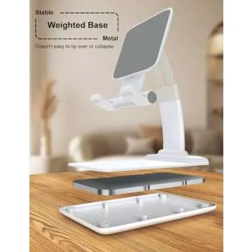 KOTUDAY Cell Phone Holder for Desk, Foldable iPhone Stand Adjustable, Portable Hands Free Mobile Phone Stand for Office, Travel, Video Recording, Filming, White