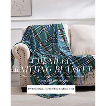 SPAOMY Christmas Plaid Throw Blanket Super Soft Fluffy Chenille Decorative Blanket with Tassel for H...