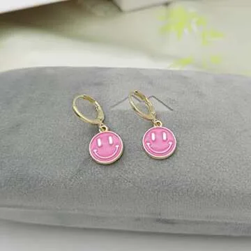 Preppy Earrings for Women Smile Face Heart Charms Pendants Gold Small Huggie Hoop Dangle Drop Earrings Trendy Y2K Jewelry Gifts
