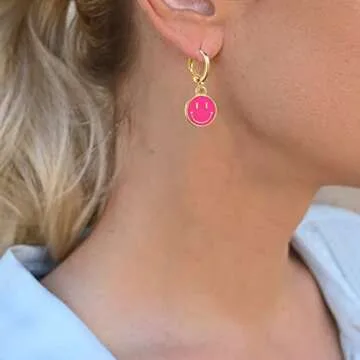 Preppy Earrings for Women Smile Face Heart Charms Pendants Gold Small Huggie Hoop Dangle Drop Earrings Trendy Y2K Jewelry Gifts