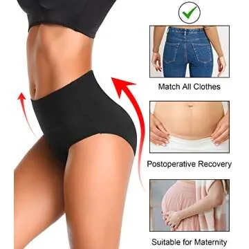 ASIMOON Womens Underwear, Cotton Underwear Postpartum Tummy Control Panties Stretch Breathable Full Coverage Ladies Briefs