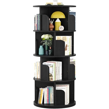 Aheaplus Rotating Bookshelf, 360 Display Corner Bookshelf for Small Space, 4 Tier Floor Standing Boo...