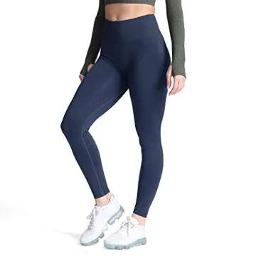Aoxjox Women's High Waist Workout Gym Vital Seamless Leggings Yoga Pants 24'' (Navy Marl, Small)