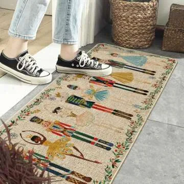 Artoid Mode Watercolor Nutcrackers Merry Christmas Doormat, Winter Home Decor Low-Profile Door Mat Floor Mat 17x47 Inch