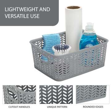 Simplify Small Herringbone Bin | Storage Tote Basket | Organizer | Decorative | Good for Closets | Countertops | Desks | Dressers | Accessories | Cleaning Products | Sports Equipment | Toys | Grey