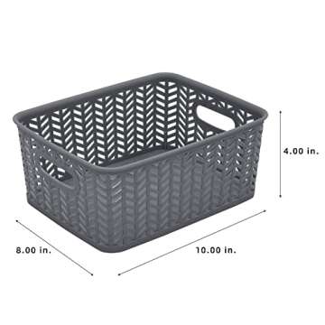 Simplify Small Herringbone Bin | Storage Tote Basket | Organizer | Decorative | Good for Closets | Countertops | Desks | Dressers | Accessories | Cleaning Products | Sports Equipment | Toys | Grey