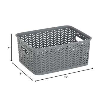 Simplify Small Herringbone Bin | Storage Tote Basket | Organizer | Decorative | Good for Closets | Countertops | Desks | Dressers | Accessories | Cleaning Products | Sports Equipment | Toys | Grey