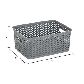 Simplify Small Herringbone Bin | Storage Tote Basket | Organizer | Decorative | Good for Closets | Countertops | Desks | Dressers | Accessories | Cleaning Products | Sports Equipment | Toys | Grey