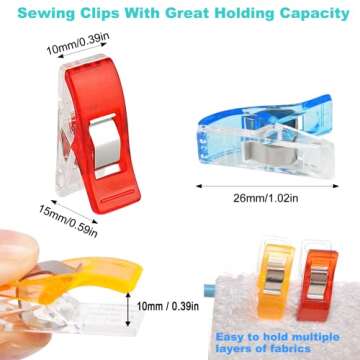 Sewing Clips for Fabric, Pack of 40, Wonder Mini Clamps, Quilting Clips, Multi-Color Crafting Tools for Fabric Sewing Binding Crafting.
