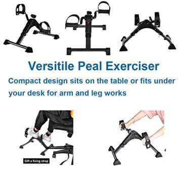 IPKIG Folding Pedal Exerciser - Portable Desk Bike, Under Desk Bike Pedal Exerciser for Leg and Arm Exercise, Low Impact, Adjustable Fitness Rehab Equipment for Seniors, Elderly (Black)