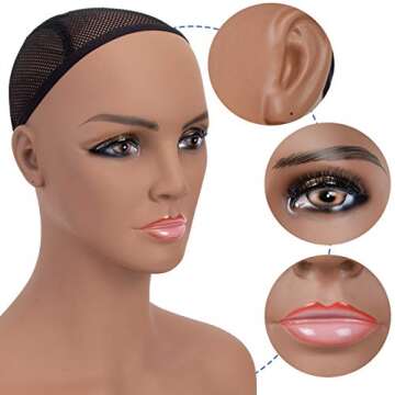 A1 Pacific Mannequin PVC Manikin Head Realistic Mannequin Head Bust Wig Head Stand for Wigs Display Making Styling PMH-CM (16.5", Tanned)