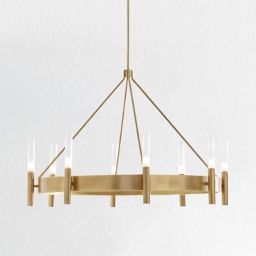 Mid-Century Geometric Ribbed Glass Chandelier