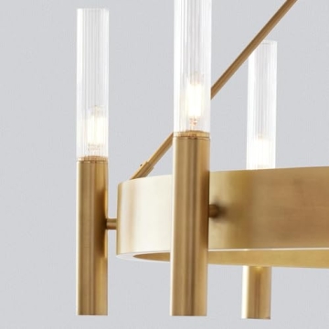 Mid-Century Geometric Ribbed Glass Chandelier