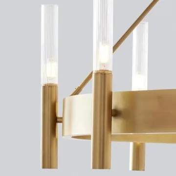 Mid-Century Geometric Ribbed Glass Chandelier
