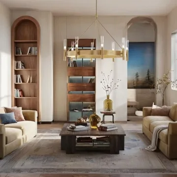 Mid-Century Geometric Ribbed Glass Chandelier