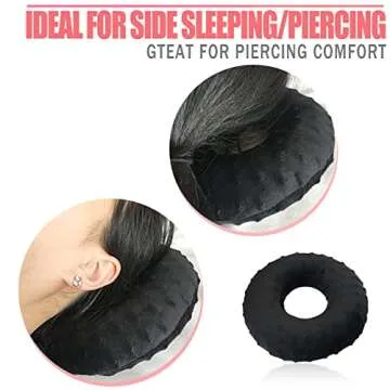 BNRendles Ear Piercing Pillows for Side Sleeper with Ear Hole CNH Piercing Pillows Support Head Ear Pain Relief Ear Pressure Sore Side Sleeping Ear Guard, Minky Dot Black