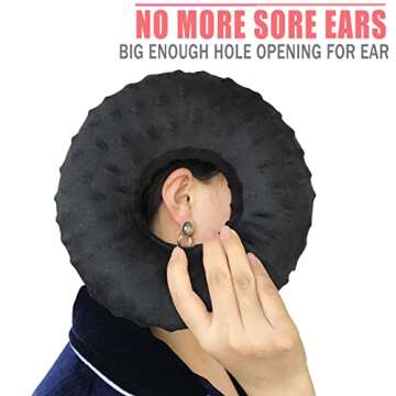 BNRendles Ear Piercing Pillows for Side Sleeper with Ear Hole CNH Piercing Pillows Support Head Ear Pain Relief Ear Pressure Sore Side Sleeping Ear Guard, Minky Dot Black