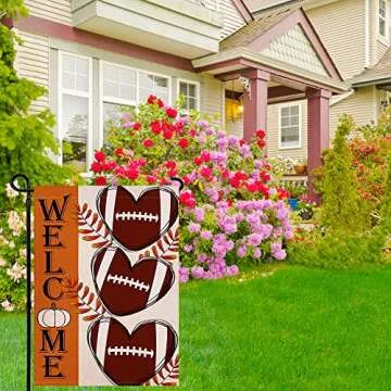 Fall Football Garden Flag Vertical Double Sided, Welcome Autumn Pumpkin Thanksgiving Seasonal Harvest Yard Outdoor Decoration 12.5 x18 Inch