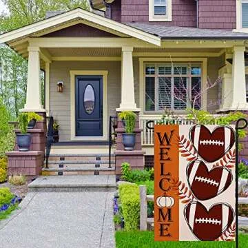 Fall Football Garden Flag Vertical Double Sided, Welcome Autumn Pumpkin Thanksgiving Seasonal Harvest Yard Outdoor Decoration 12.5 x18 Inch