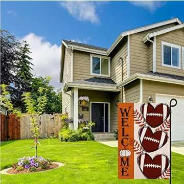 Fall Football Garden Flag Vertical Double Sided, Welcome Autumn Pumpkin Thanksgiving Seasonal Harvest Yard Outdoor Decoration 12.5 x18 Inch