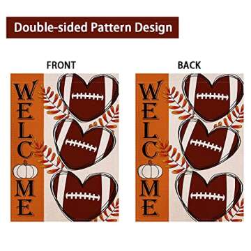Fall Football Garden Flag Vertical Double Sided, Welcome Autumn Pumpkin Thanksgiving Seasonal Harvest Yard Outdoor Decoration 12.5 x18 Inch