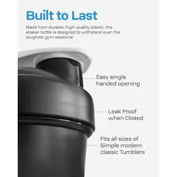 Protein Shaker Bottle for Gym - Pre Workout Protein Drink Shaker Cup 20 Fl oz, Dishwasher Safe, BPA & Phthalate free Shaker Bottle Blender, Gym Shaker for Protein Shake - Black or White (Random Color)