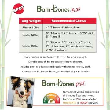 SPOT Bam-Bones Plus T Bone - Bamboo Fiber & Nylon, Durable Long Lasting Dog Chew for Aggressive Chew...