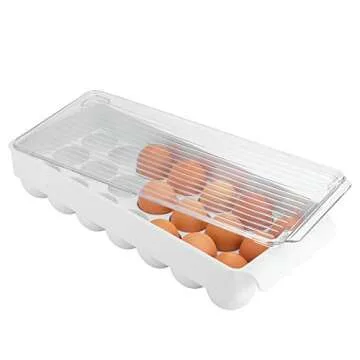 iDesign Fridge Binz BPA-Free Plastic Stackable Egg Holder - 14.5" x 6.25" x 3", Clear/White