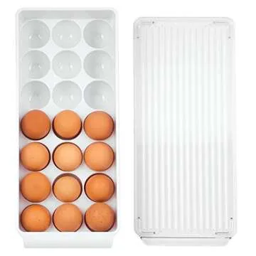 iDesign Fridge Binz BPA-Free Plastic Stackable Egg Holder - 14.5" x 6.25" x 3", Clear/White
