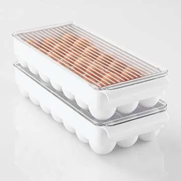 iDesign Fridge Binz BPA-Free Plastic Stackable Egg Holder - 14.5" x 6.25" x 3", Clear/White