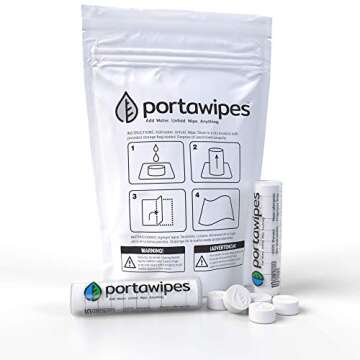 Portawipes Coin Tissues | 100 Pack with 2 Carrying Cases | Toilet Paper Tablets | Compressed Towels | Expandable Wipes | Soft & Odor Free