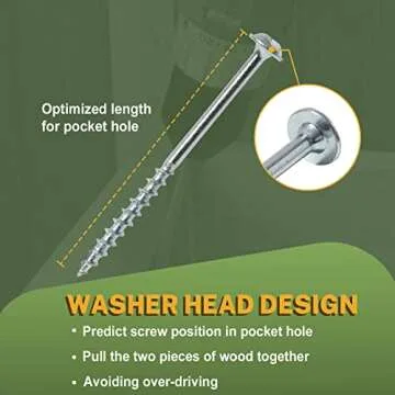 Pocket Hole Screws, LIONMAX Wood Screws #8 x 1-1/4" 600PCS Washer Head with Coarse Thread, Square Drive Self Tapping, for Indoor Use, Zinc Plated, 150MM Drive Bit Included