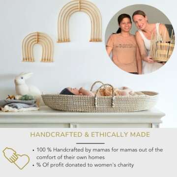 BEBE BASK Premium Baby Changing Basket - Artisan-Crafted Seagrass - Rope Handles - Changing Basket for Baby Dresser - All Accessories Included - Complete Set for Nursery (Natural)