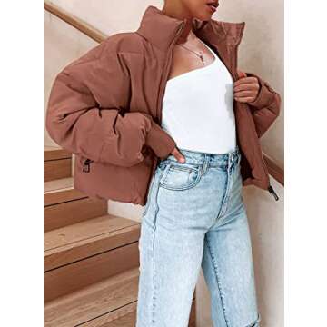 ZESICA Women's Warm Drawstring Cropped Puffer Jacket