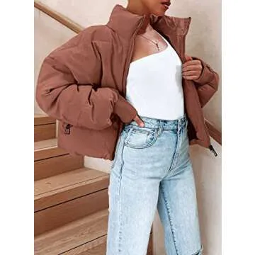 ZESICA Women's Warm Drawstring Cropped Puffer Jacket