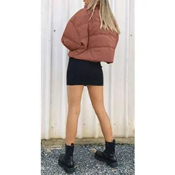 ZESICA Women's Warm Drawstring Cropped Puffer Jacket