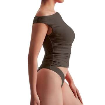 OMKAGI Women One Off Shoulder Top - Chic Y2K Style Tees