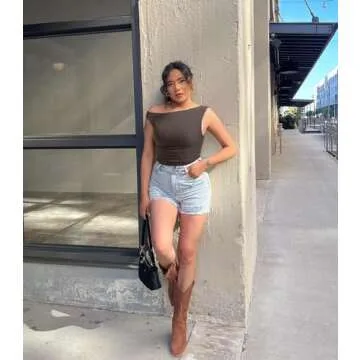 OMKAGI Women One Off Shoulder Top - Chic Y2K Style Tees