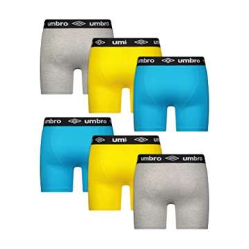 Umbro Mens Boxer Briefs Breathable Cotton Underwear for Men - 6 Pack Cotton Stretch Mens Underwear (Small, Blue/Yellow/Orange)
