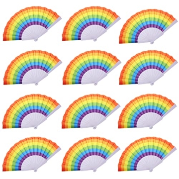 Hananona 24 Pcs Rainbow Folding Fans - Colorful Hand Held Fan for LGBT Pride Month