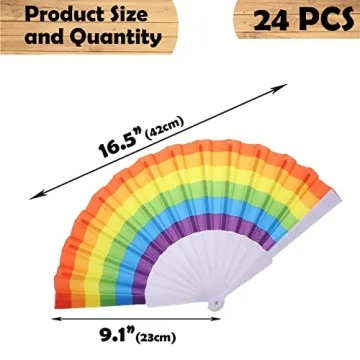 Hananona 24 Pcs Rainbow Folding Fans for Pride and Parties