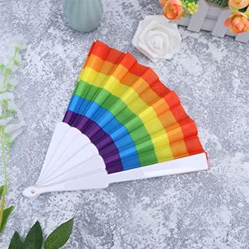 Hananona 24 Pcs Rainbow Folding Fans for Pride and Parties