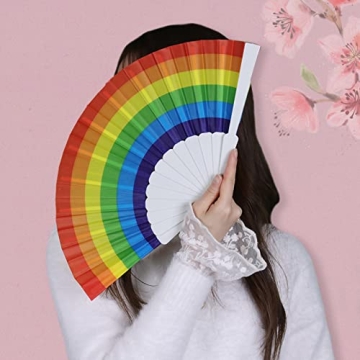 Hananona 24 Pcs Rainbow Folding Fans for Pride and Parties